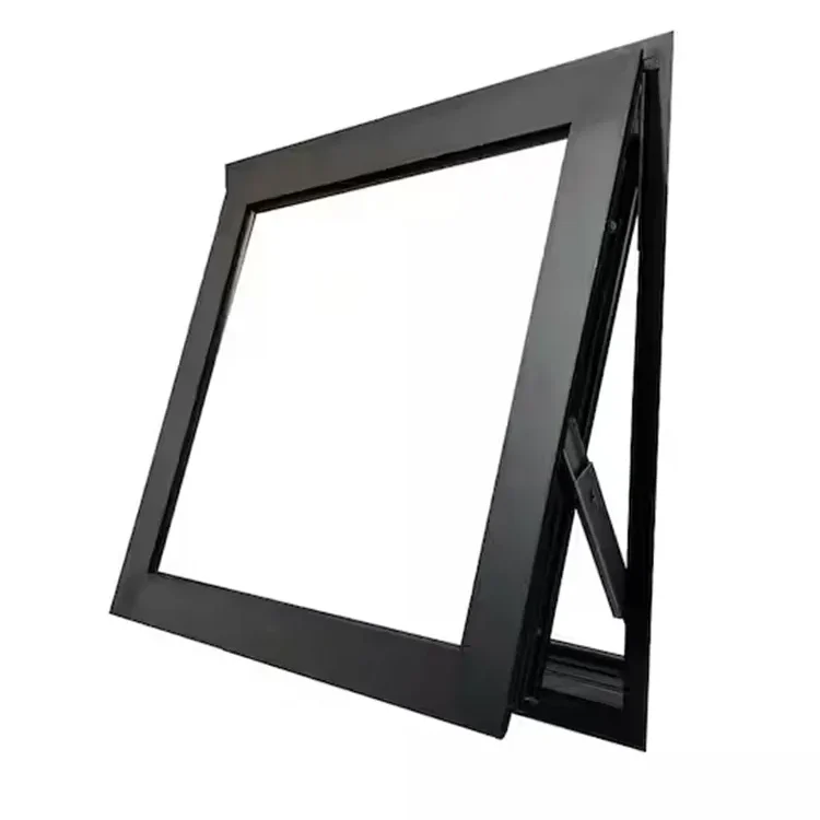Awning window with a modern black frame design