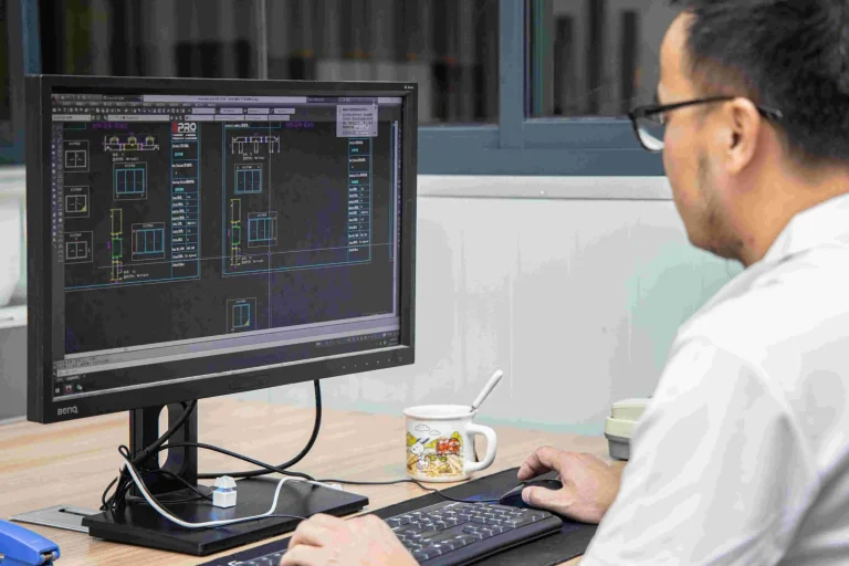 Ingénieur travaillant sur des plans de conception sur un écran d'ordinateur
