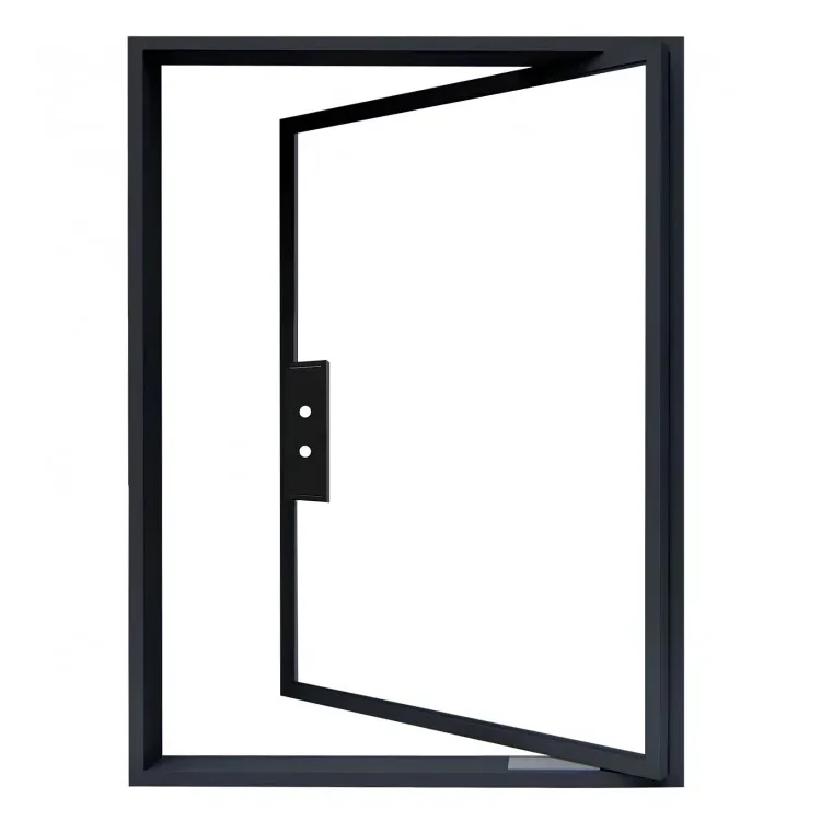 Pivot door with sleek black frame and clean lines