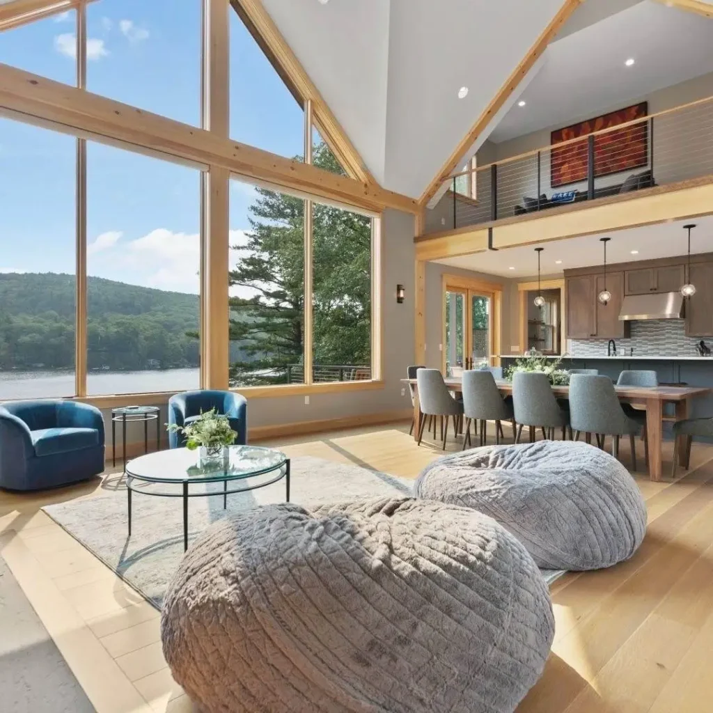 Spacious living room with large windows and beautiful view