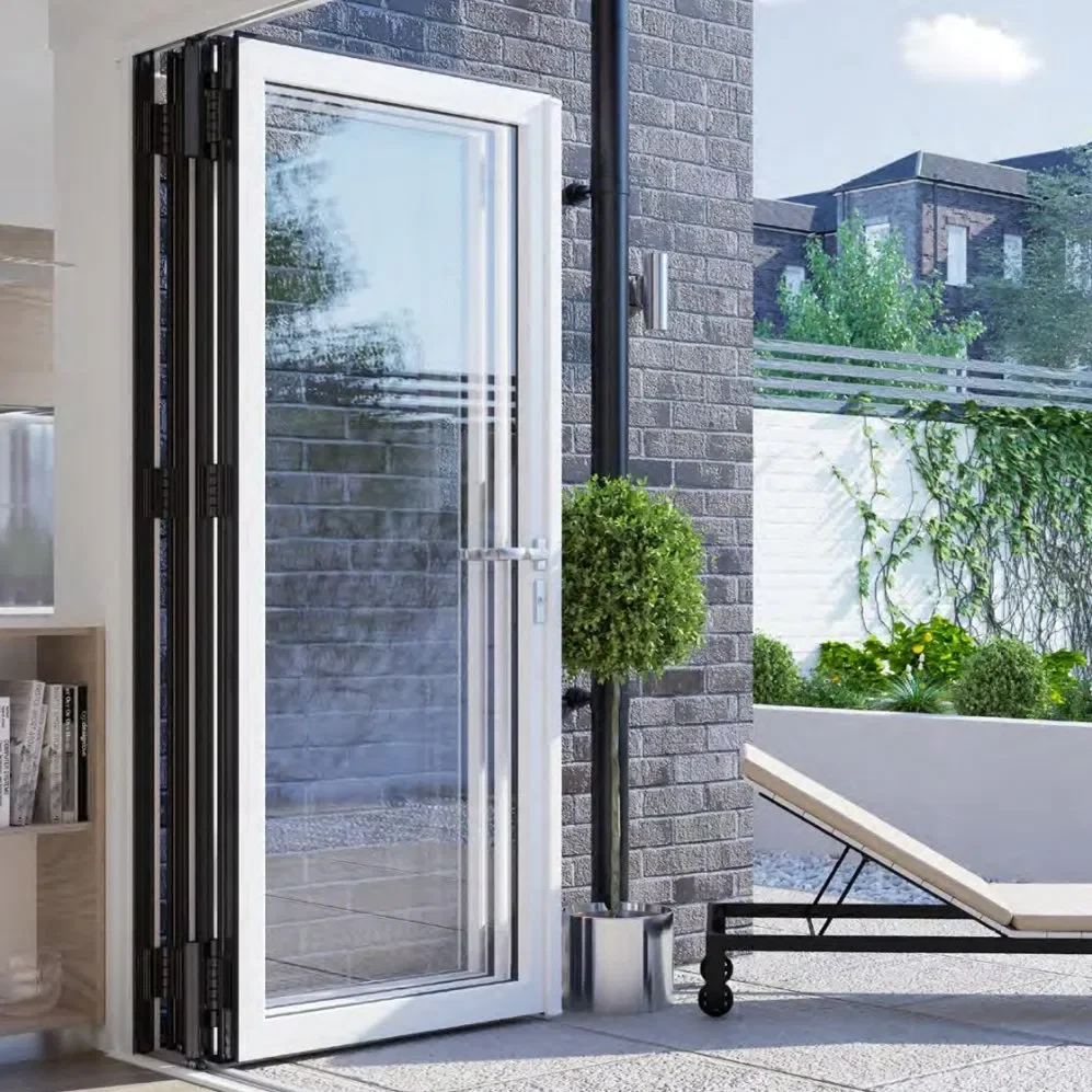 Bi fold aluminum door opening to an outdoor space