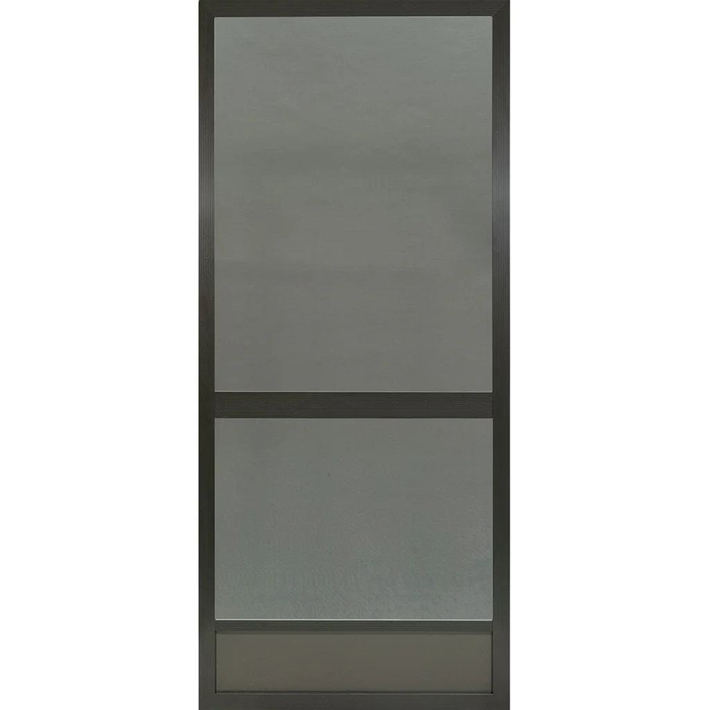 Black aluminum screen door with mesh