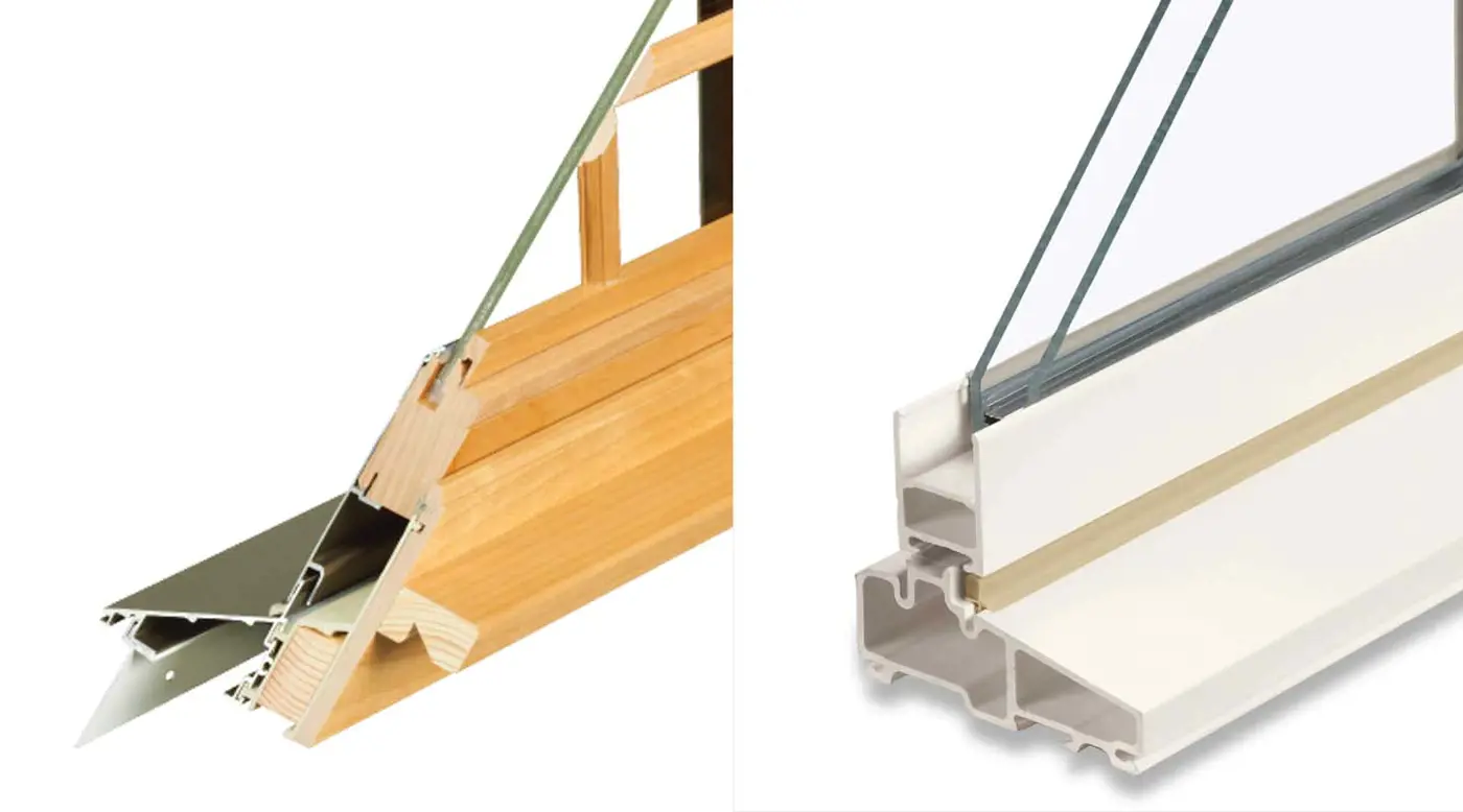 Cross section comparison of wood and vinyl window frames