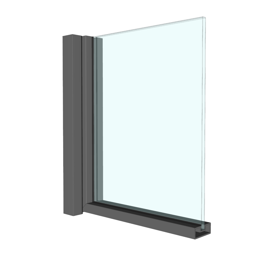 Porta a battente con ponte non rotto Rendering 3D di un pannello di vetro in un telaio di una porta