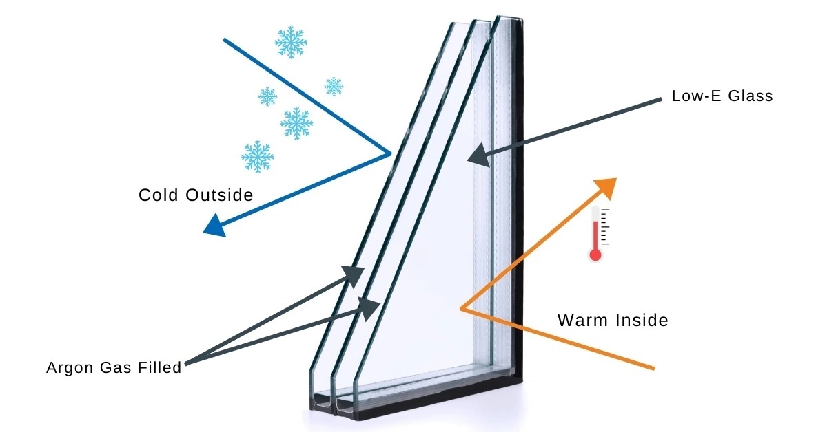 Illustrazione dell'isolamento in vetro della portafinestra riempita di argon