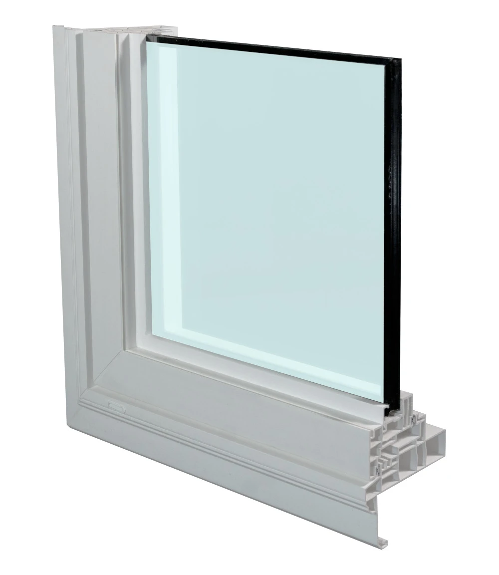 Cutaway view of Vinyl window frame and glass unit