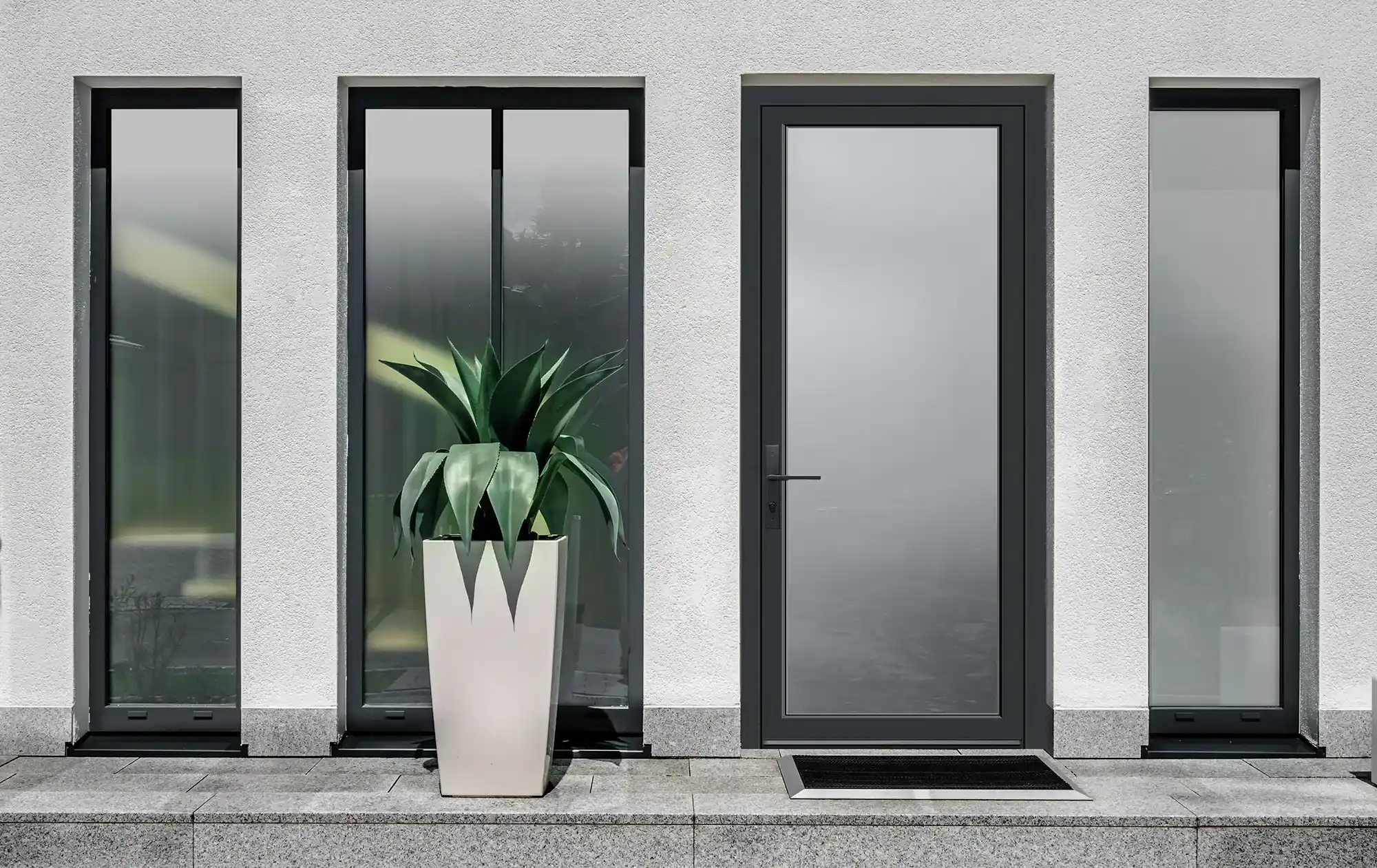 날씨에 대비한 젖빛 유리가 있는 회색 알루미늄 도어
