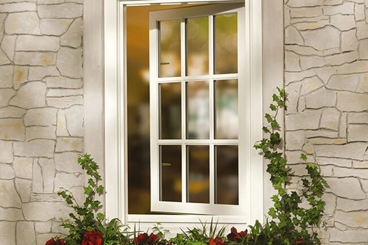 In Swing casement window with garden flowers