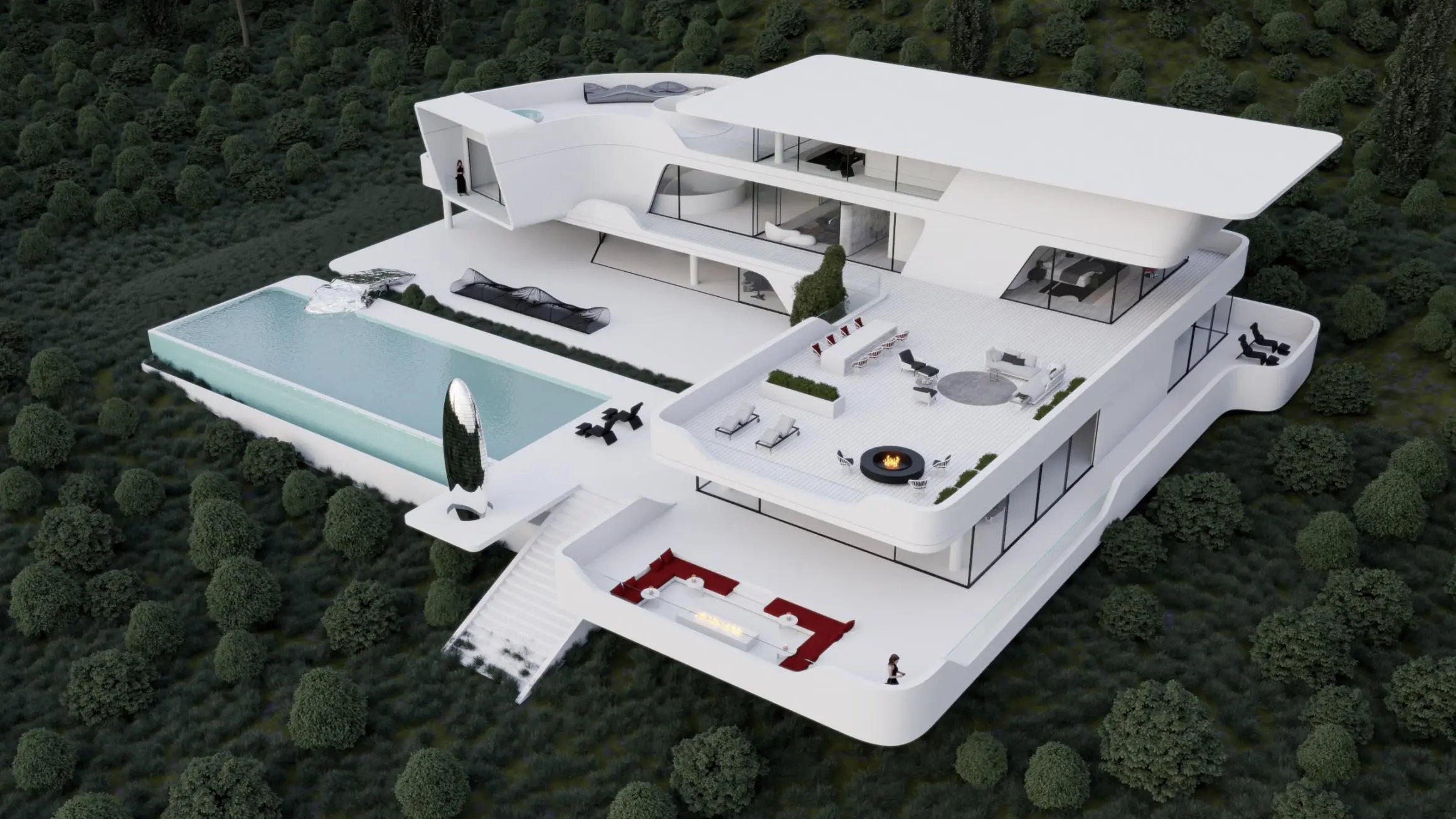 Villa moderna con paredes de cristal panorámicas