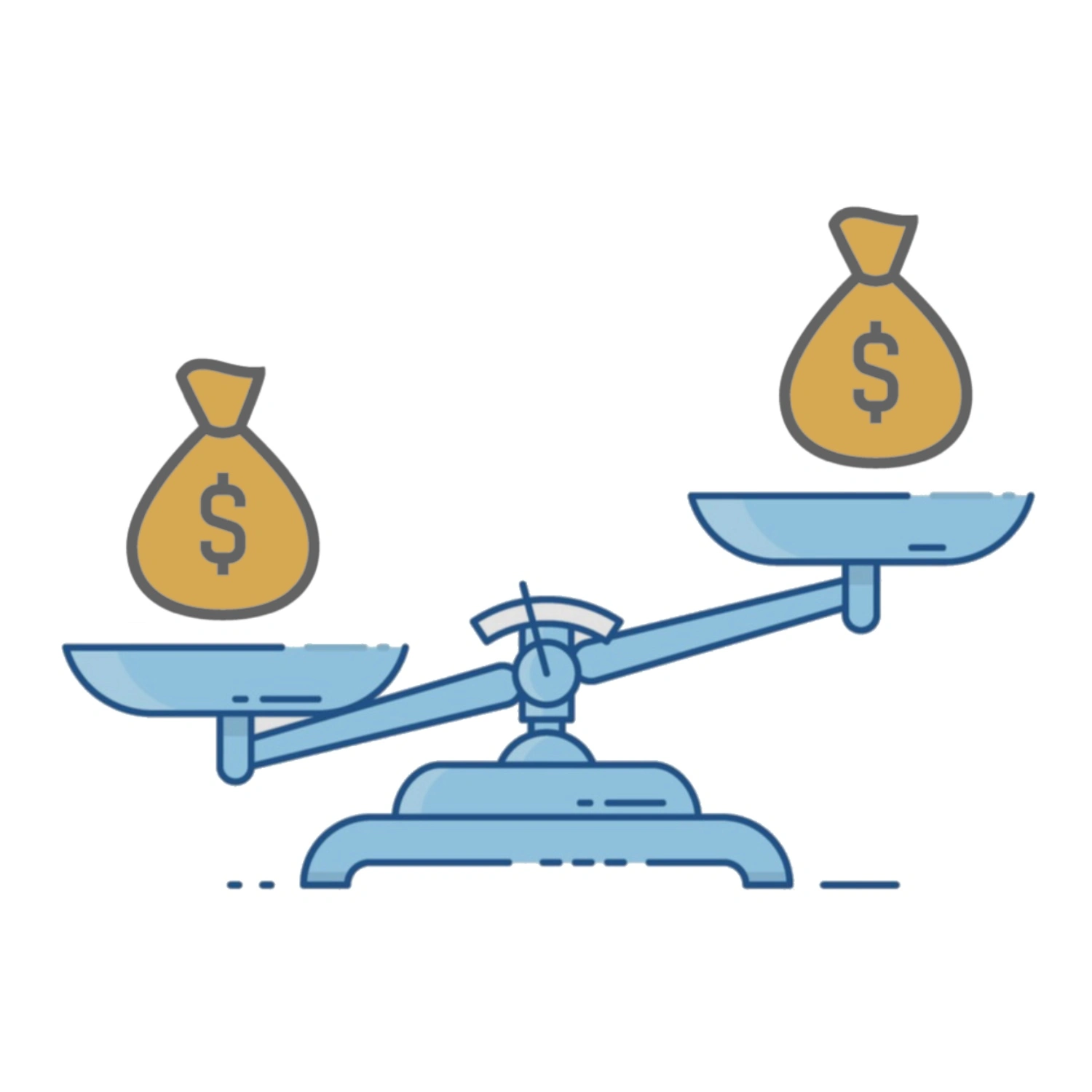 Money bags on balance scale showing cost comparison