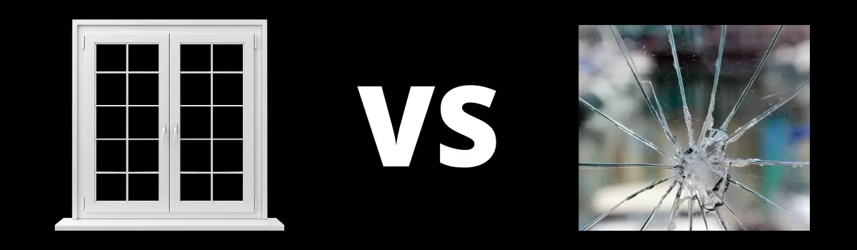 Nova janela de vidro duplo vs. vidro quebrado e rachado