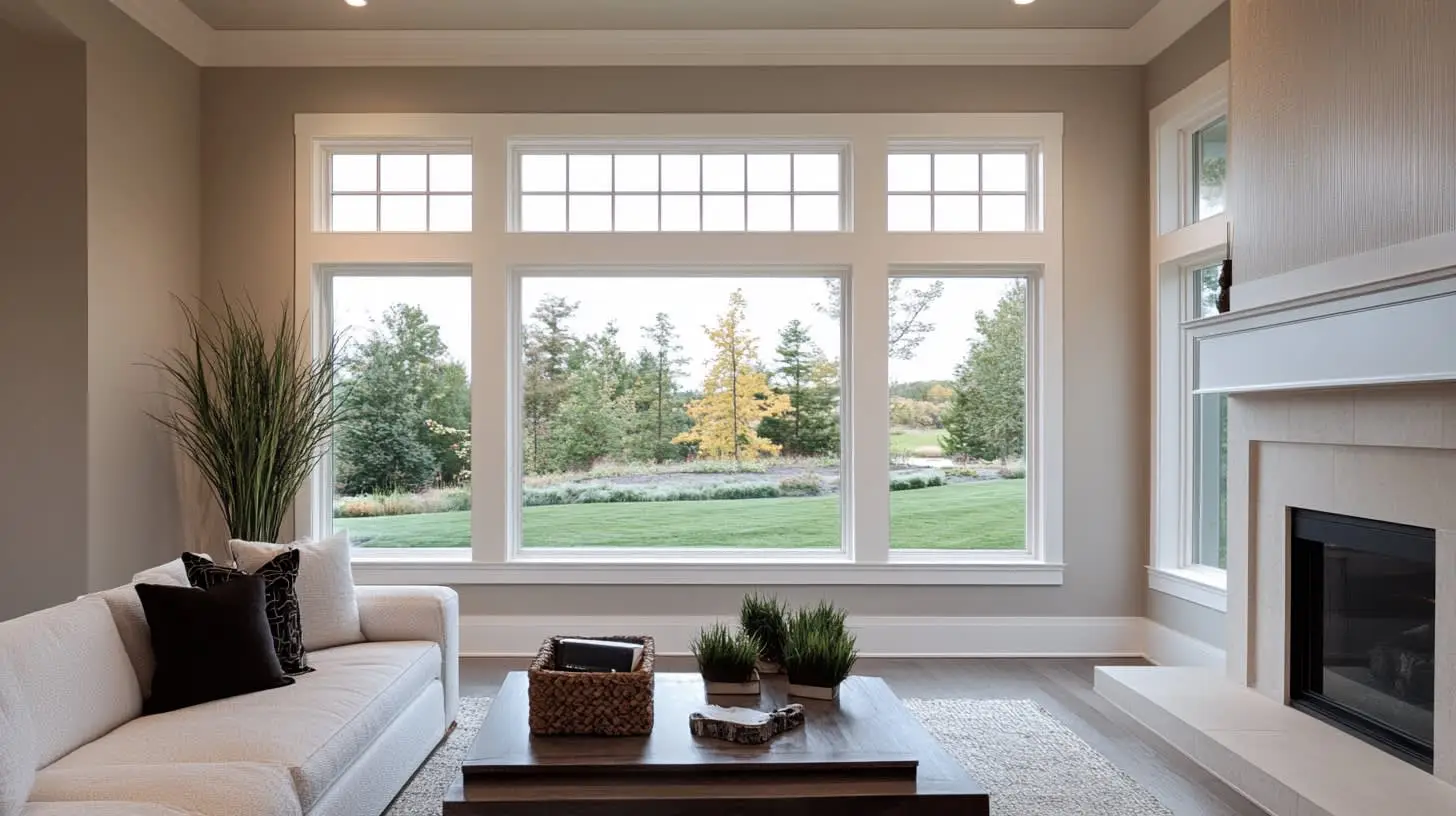 Панорамное окно с фрамугой в гостиной