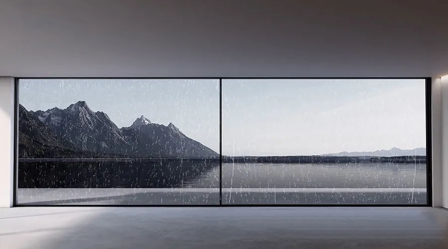 탁 트인 산 전망을 감상할 수 있는 초슬림 프레임 창문