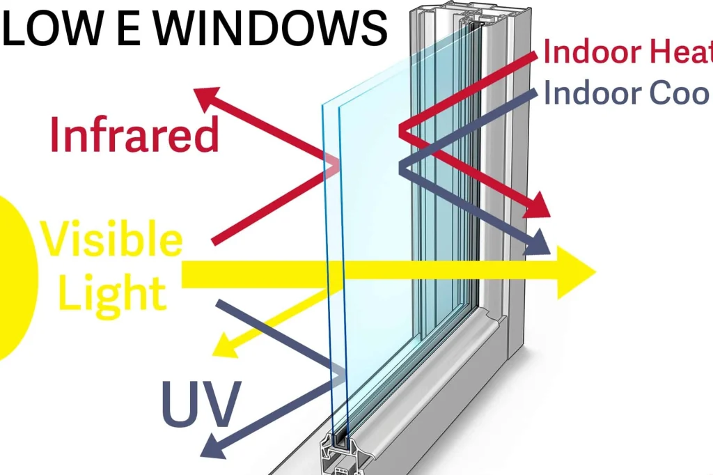 Diagram showing UV and heat reflection by Low E glass