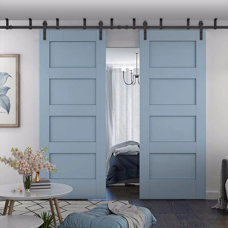 Double blue barn doors for bedroom decor