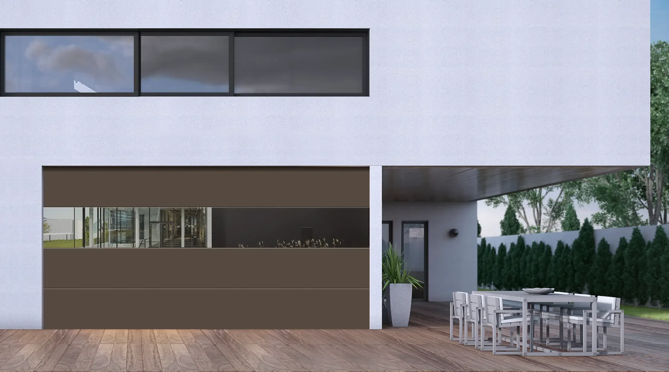 Flush panel aluminum garage door with window