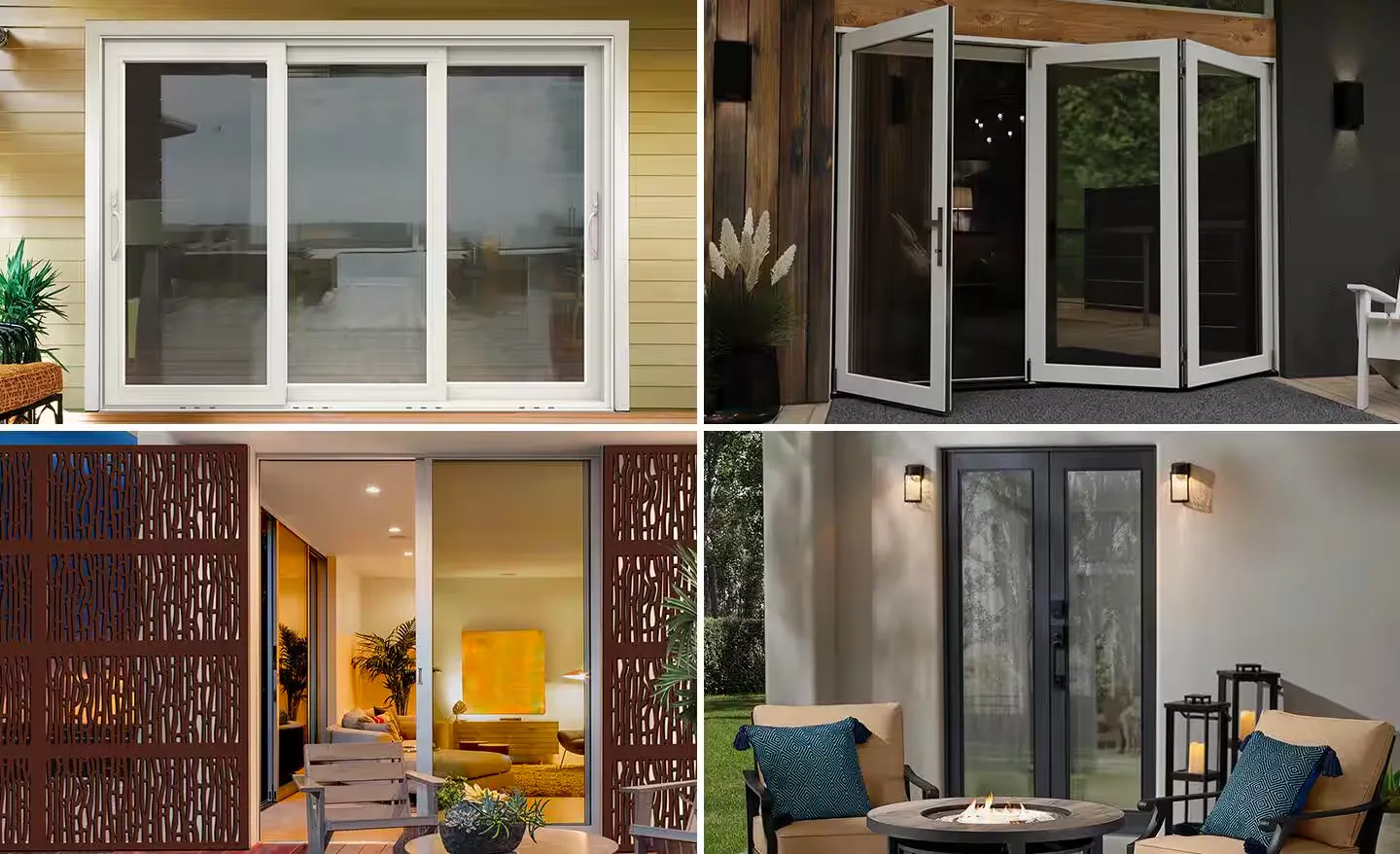 Quatro estilos de portas de pátio, incluindo dobráveis e francesas