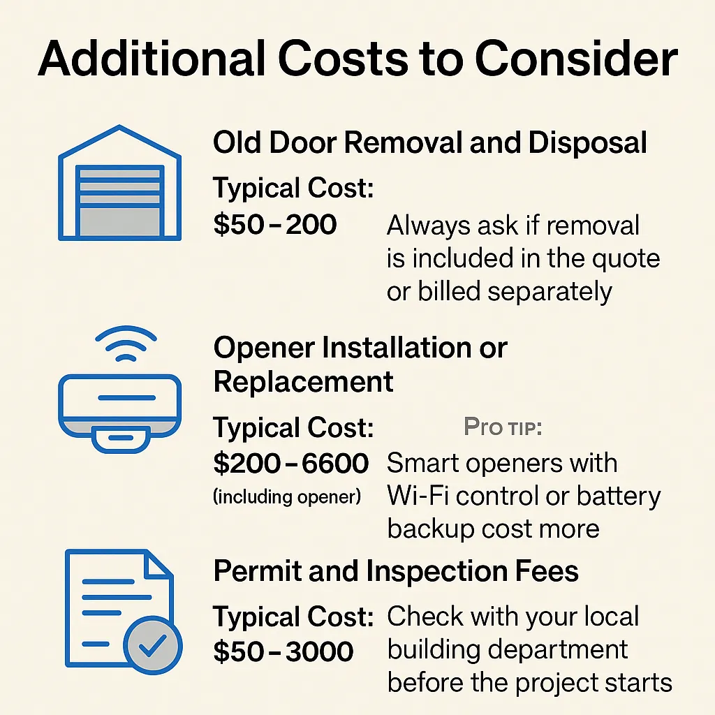 Cuadro de desglose de costos de puertas de garaje con íconos