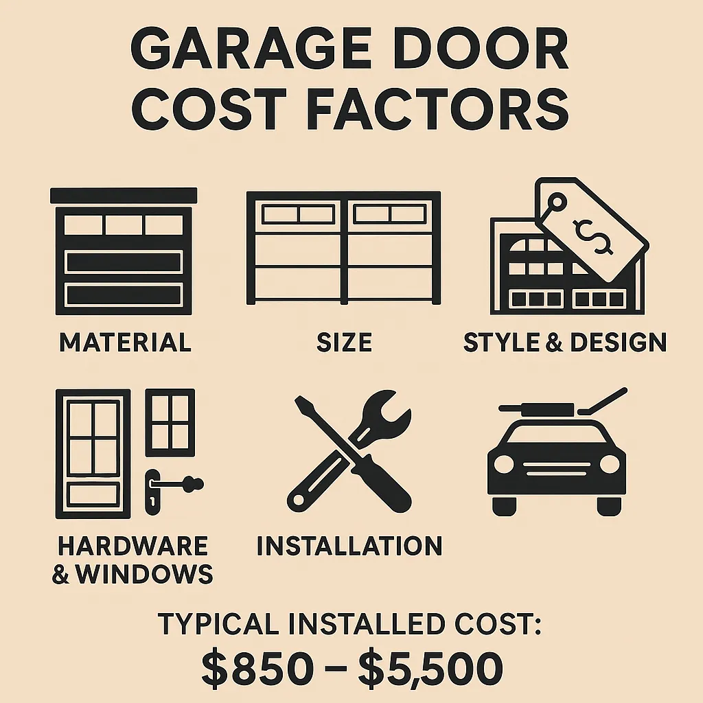 Infográfico sobre os fatores de custo de portas de garagem