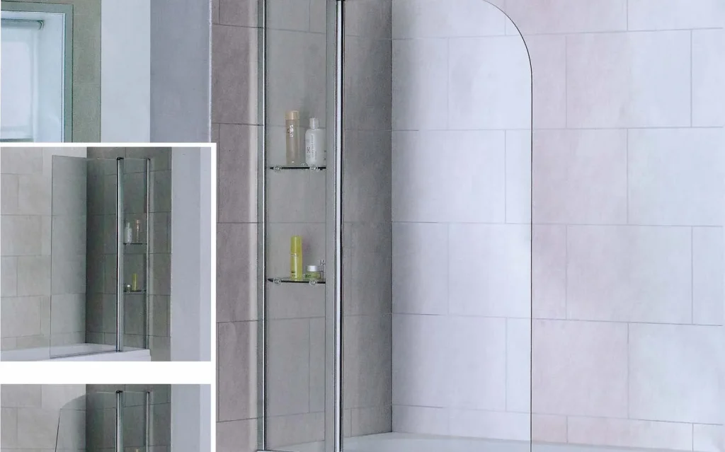 Glass bath shower screen with shelf
