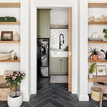 Laundry room pocket door entrance