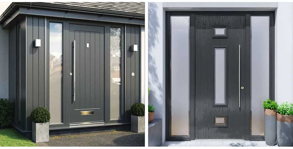 유리 패널이 있는 모던한 블랙 알루미늄 현관문