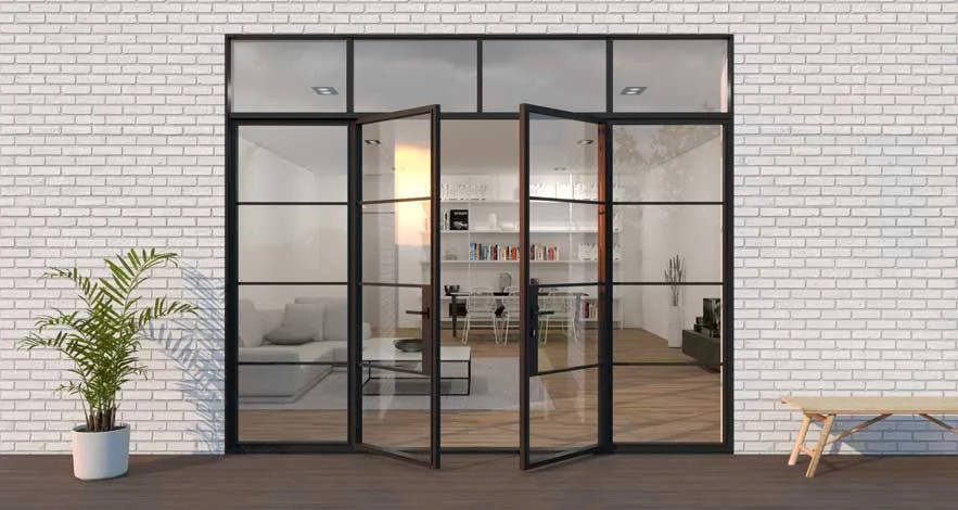 Modern steel French doors with clear glass