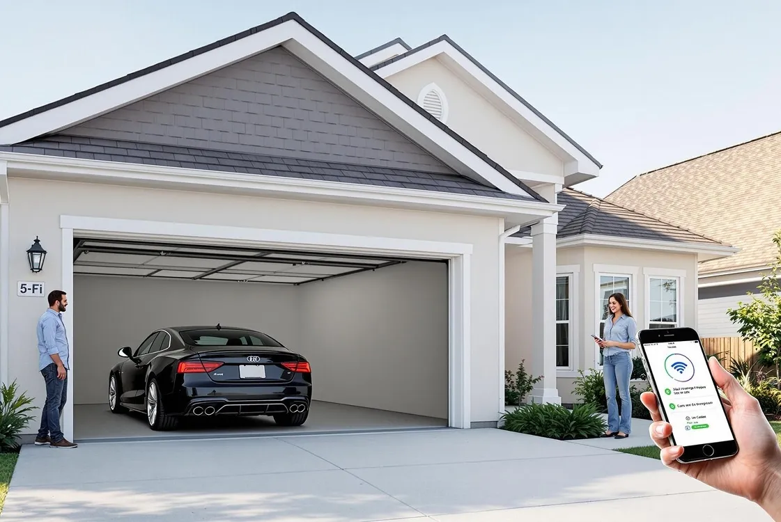 Porta de garagem inteligente com sistema de controle móvel