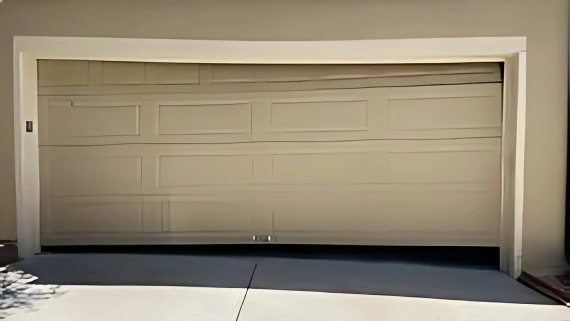 Warped garage door with misaligned panel shape