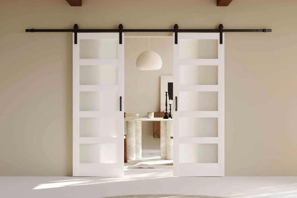 White Sliding Barn Doors with Glass Panels
