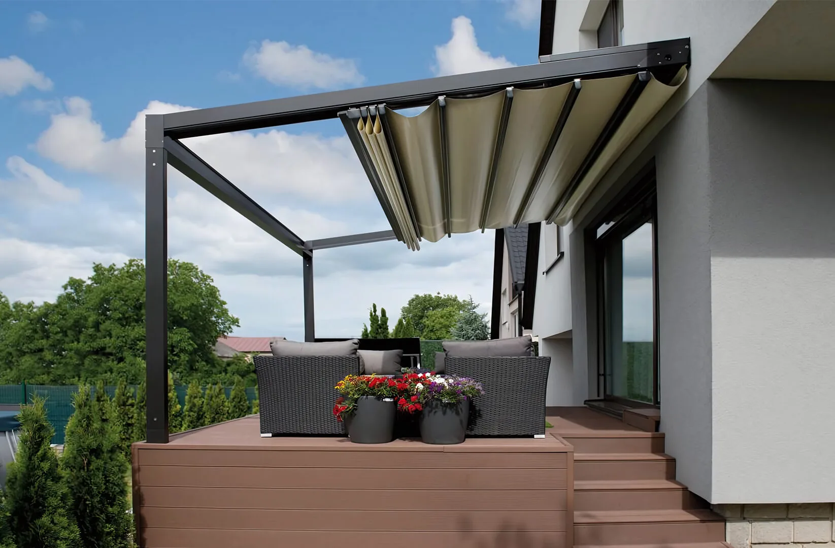 Pérgola de aluminio para sombra, ideas de diseño para villas de lujo