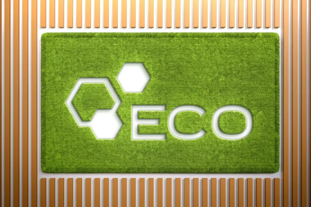 Eco logo on green grass wall panel design