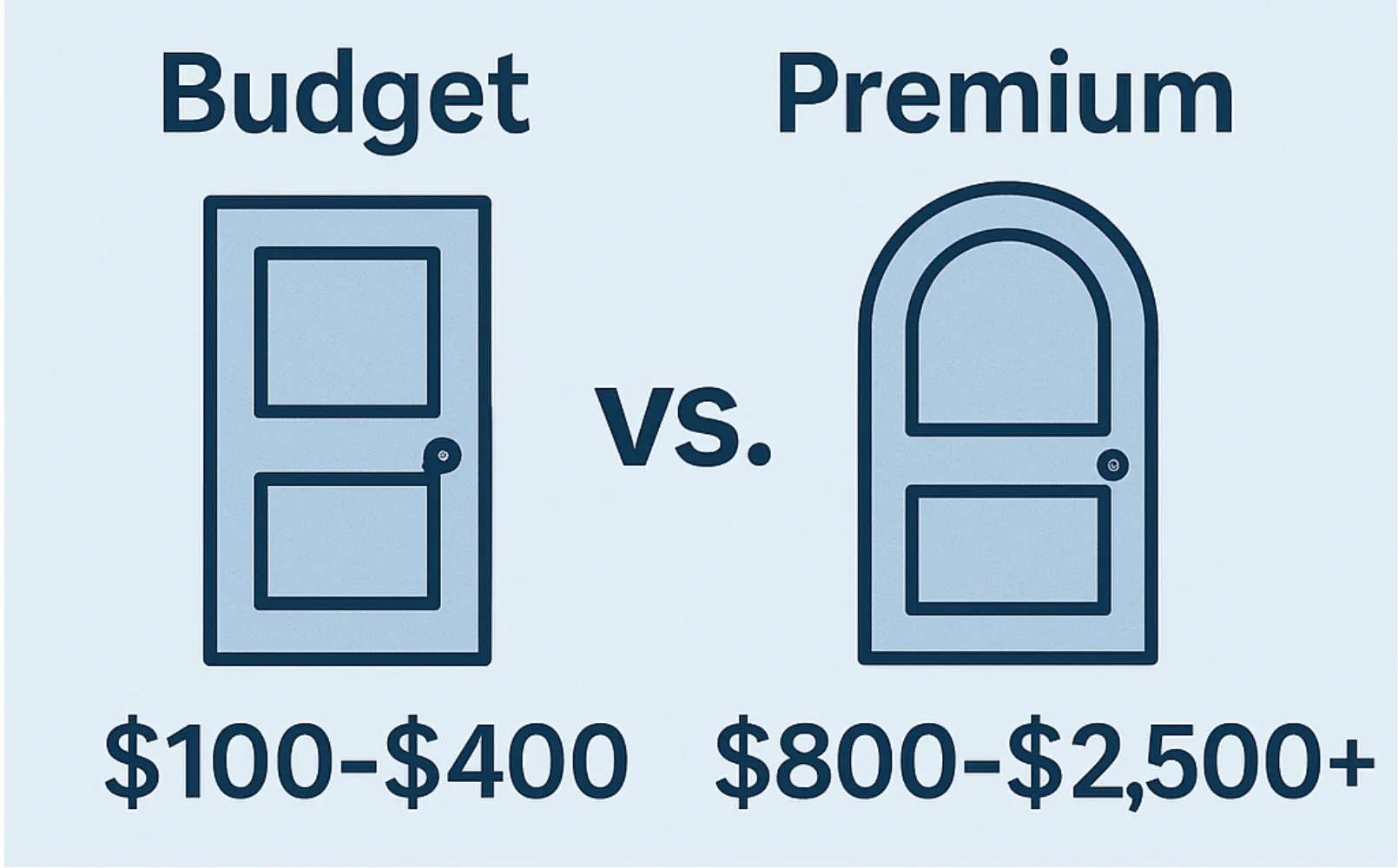 مقارنة رسومية لتكاليف الأبواب الاقتصادية مقابل الفاخرة