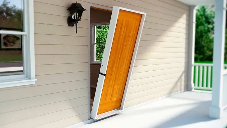 Unité de porte pré-montée inclinée avant l'installation