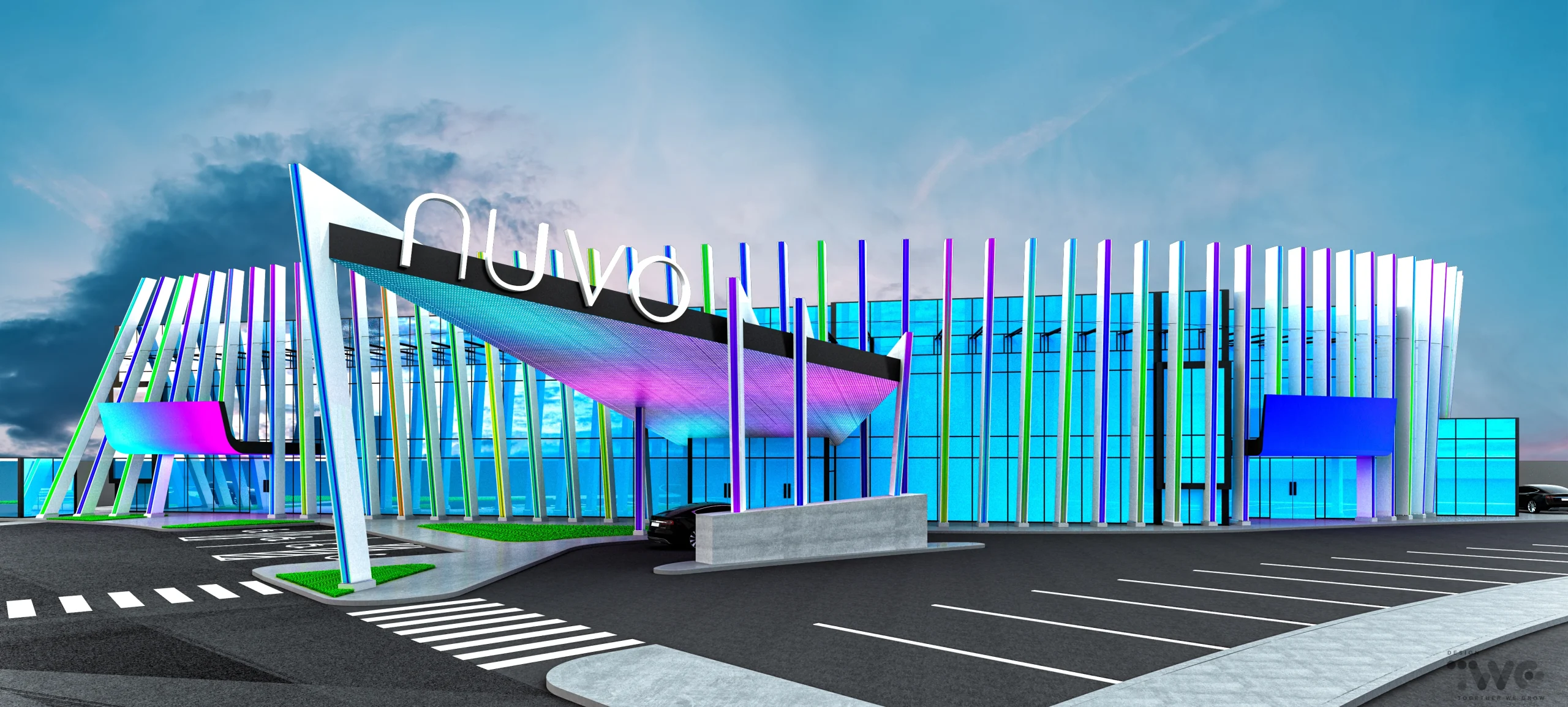 Renderização de design arquitetônico moderno do NUVO EVENT CENTER