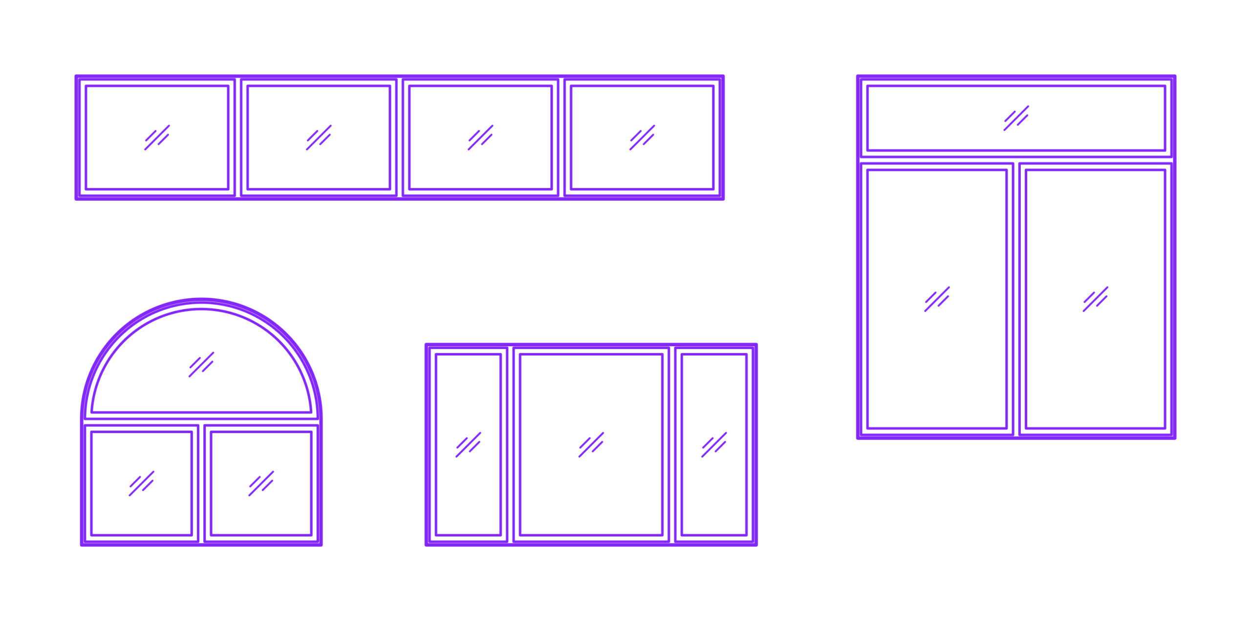 Combination window design diagram with multiple layouts