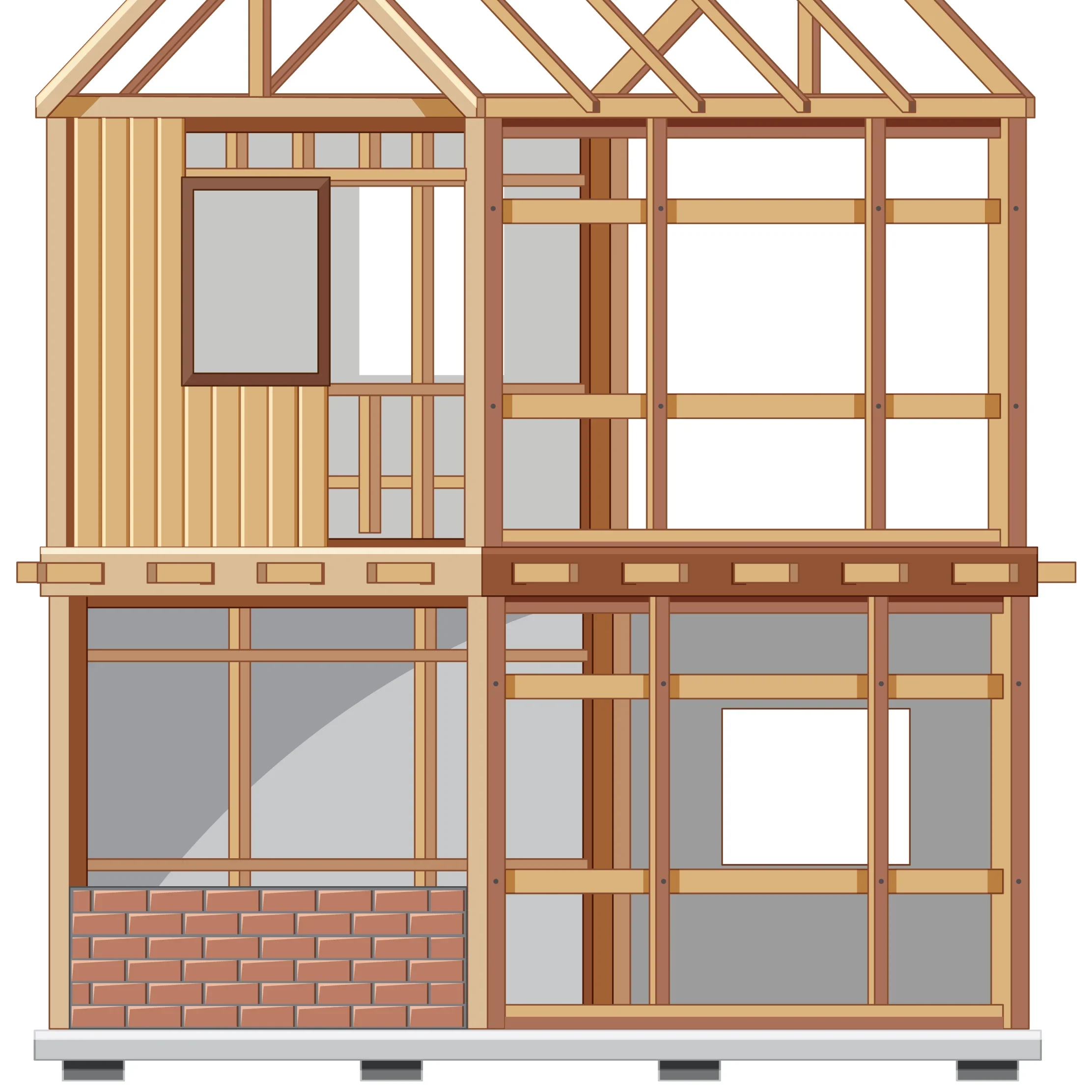 Mixed timber and brick wall house frame design