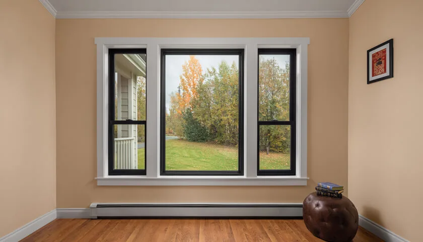 Modern combination window with clear glass panels