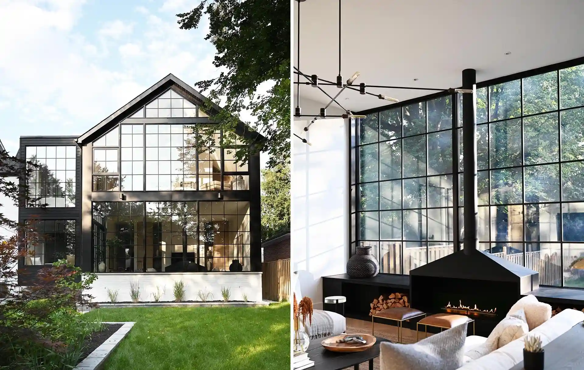 Black Grid Style Steel Frames for Modern Farmhouse Black Glass Window Design