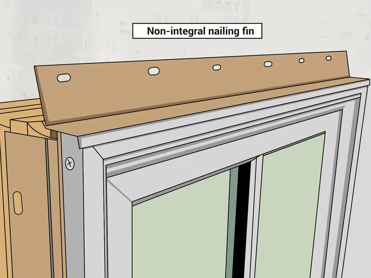 Non integral window nail fin attached above frame