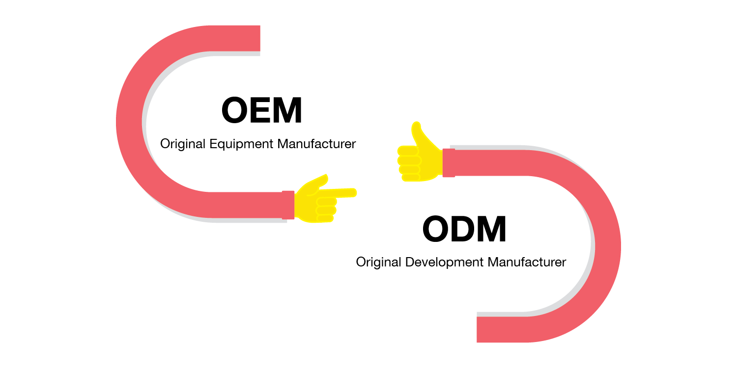 OEM and ODM comparison graphic with labeled curved arrows