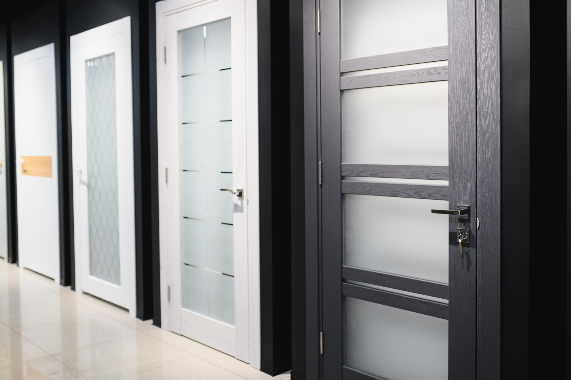 Contemporary interior doors with frosted glass design