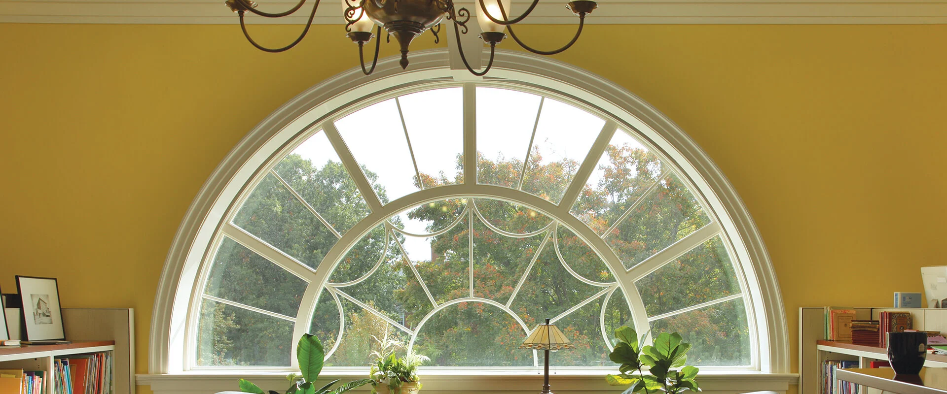 Elliptical Oval Oval Large half circle arched window with decorative muntins