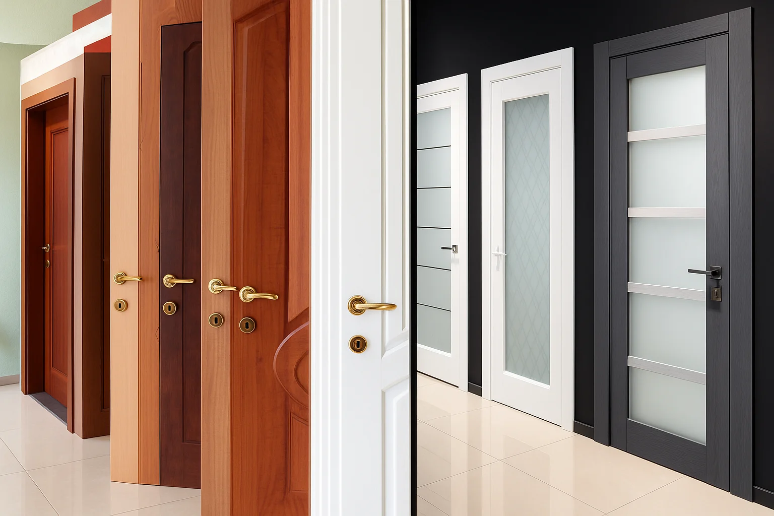 Portes en bois d'ingénierie avec panneaux de verre à l'intérieur