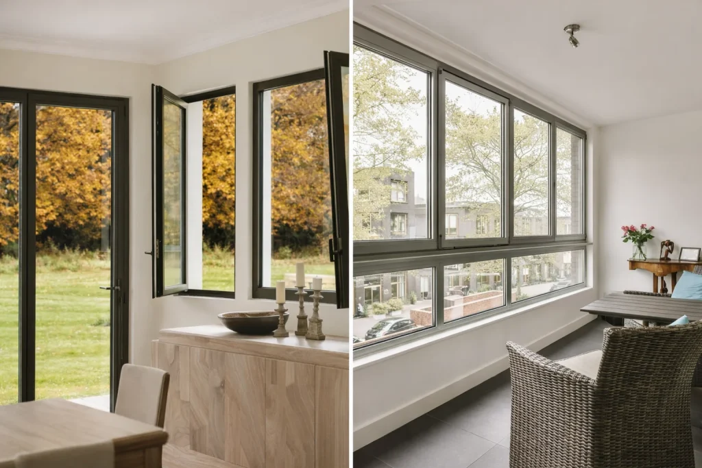 Fixed and operable windows comparison in modern living space