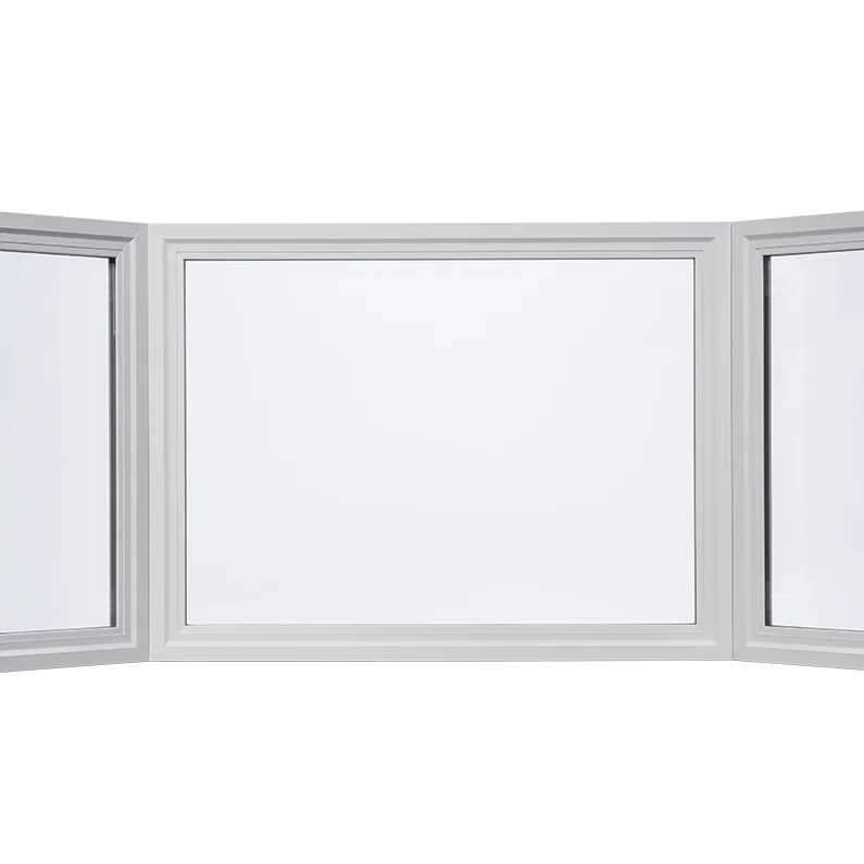 Modern aluminum bay window with clean white frames