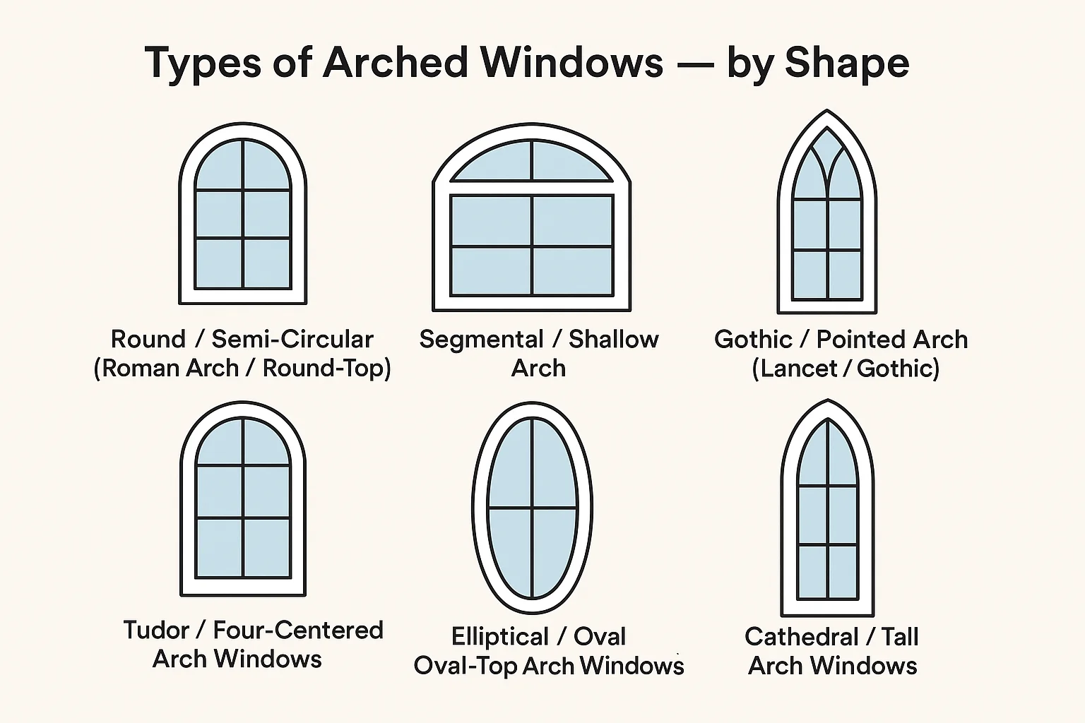 Types of arched windows illustration by shape
