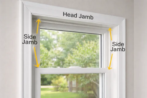 Labeled window jamb showing head jamb and side jambs