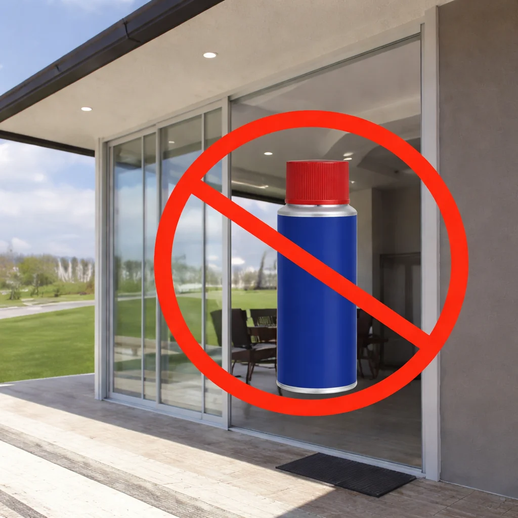 Évitez les lubrifiants à base d'huile sur les rails de porte coulissante en verre (illustration)