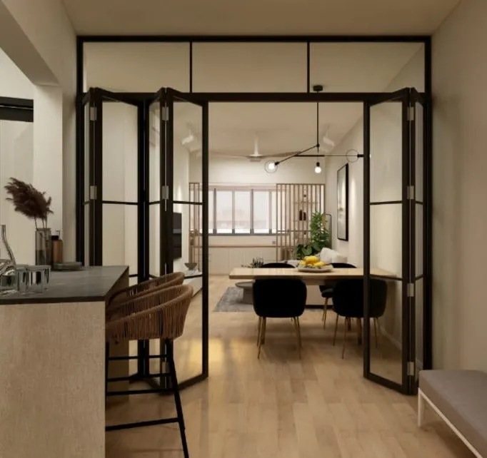 Portes pliantes pour salons et cuisines - Qu'est-ce qu'une porte pliante ? Types, dimensions et guide d'achat 2026 - APRO Portes pliantes pour salons et cuisines